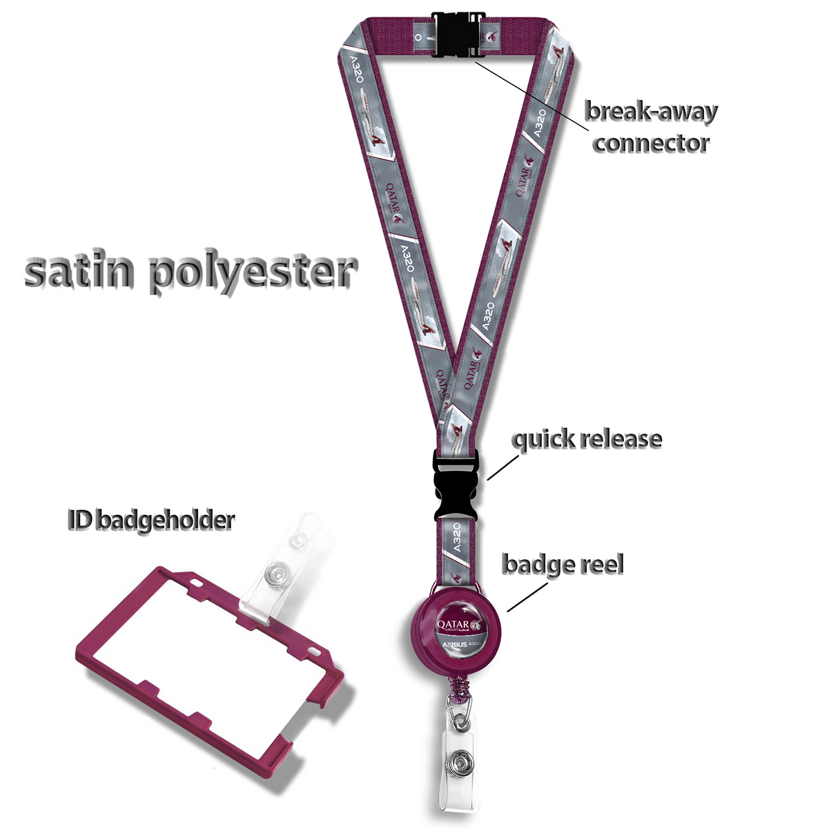 Qatar Airways A320 Satin Polyester Lanyard